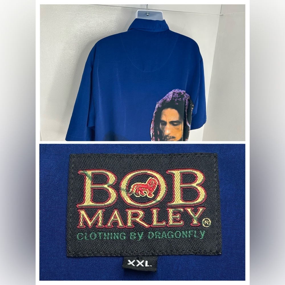 Bob Marley Vintage Dragonfly Shirt XXL Blue Rasta Reggae All Over Big Print VTG - Picture 9 of 13